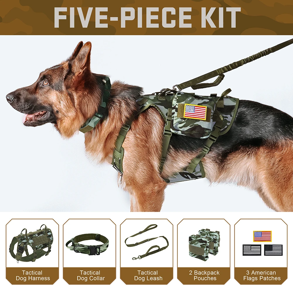 Dog harness collar leash pouches and patch accessories
